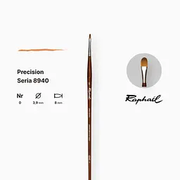 Пензель синтетика овальна Raphael Precision, №0, для акрилу та олії, довга ручка - мініатюра 2