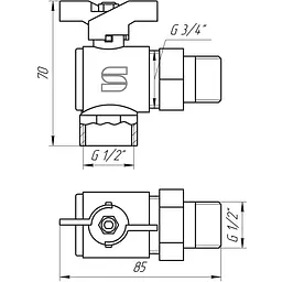Кран кульовий кутовий з американкою Selba 1/2″ SL1543 - мініатюра 3