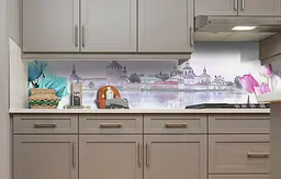 Кухонний фартух Замок біля річки вінілова наклейка для кухні ПВХ квіти Архітектура Сірий Happy Pocket Z181398 - мініатюра 5