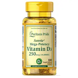 Вітамін D3 250мкг Vitamin D3 250mcg (10000 IU) Mega-Potency 100 softgels