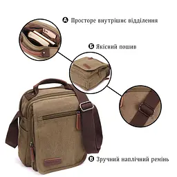 Сумка листоноша на плече із щільного текстилю Vintage 22228 оливковий - мініатюра 8