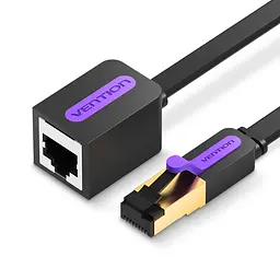 Плоский кабель-удлинитель Ethernet Vention 0,5 м сетевой патч-корд RJ45 8P8C штекер для подключения к порту и гнездо для кабеля Cat.7 10 Гбит/с для прокладки вдоль стен и в узких промежутках полоса пропускания 600 МГц чёрный (ICBBD)