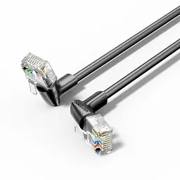 Патч-корд Ethernet Vention 0,5 м RJ45 штекер на RJ45 штекер Cat6A до 10 Гбіт/с з поворотним кутовим роз’ємом тонкий кабель діаметром 3,8 мм UTP провідники з безкисневої міді чорний (IBSBD)