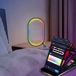Настільна LED лампа RGB Smart desk oval lamp Bluetooth USB with app Black - мініатюра 2