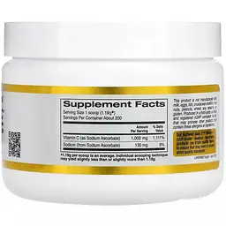 Буферизований Вітамін C некислий порошок California Gold Nutrition Buffered Gold C Non-Acidic Vitamin C Powder Sodium Ascorbate 1000 мг 238 г - мініатюра 2