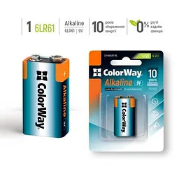 Батарейка ColorWay Крона 6LR61 9V Alkaline Power * 1 (CW-BA6LR61-1BL) - мініатюра 3