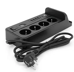 Мережевий фільтр-подовжувач Voltronic G-12H, 4 розетки + 4 USB 3,2 А + 2 Type-C + бездротова зарядка + таймер, 2 м, чорний - мініатюра 4