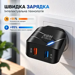 Зарядний пристрій XON PowerCharge 18W (QC3.0) USB Type-А (PCWC018018A2С0B 6174) Чорний - мініатюра 2