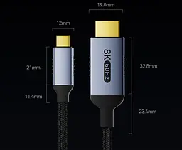 Кабель-перехідник Digital ZX145 USB Type-C - HDMI 8K 60Hz 2 м Чорний (HDMIC8K-2m) - мініатюра 2