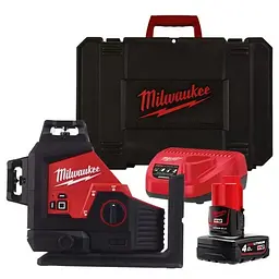 Нівелір лазерний 3D акумуляторний MILWAUKEE, M12 3PL-401C (360 градусів, зелений промінь) (зарядний пристрій С12 С, 1 акумулятор