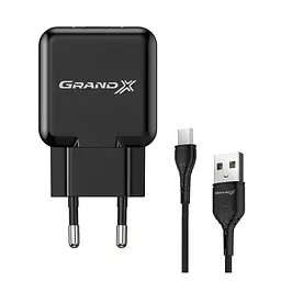 Зарядний пристрій Grand-X USB 5V 2.1A + cable USB to USB-C black (CH-03T)