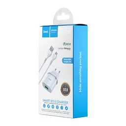 Мережевий зарядний пристрій Hoco C12Q Smart QC3.0 charger set Micro ( EU ) Білий - мініатюра 3