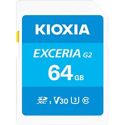 Карта пам'яті Kioxia SDXC Exceria G2 64GB Class 10 UHS-I U3 V30 (R100/W50MB/s) (LNEX2L064GG4) [163973]