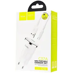 Мережевий зарядний пристрій 1USB Hoco C37A 2.4A White + USB Cable XiaomicroUSB - мініатюра 3