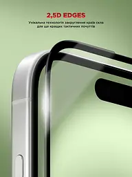 Захисне скло для Apple iPhone 15/16, Corning Black Icon, преміум якість, протиударне, загартоване, 2.5D скло, глянцеве, 9H, ультратонке, з олеофобним покриттям, з антистатичним шаром, сумісність з чохлами, ArmorStandart (ARM79552) - мініатюра 9