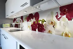 Кухонний фартух Бордові Орхідеї вінілова наклейка ПВХ квіти на білому тлі 60х200 см Happy Pocket Z180741 - мініатюра 6