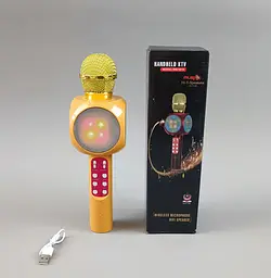 Мікрофон золотий С 60086 , караоке, bluetooth, USB, колонка, в коробці