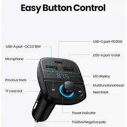 FM трансмітер модулятор Ugreen CD229 Bluetooth 5.0 чорний - мініатюра 3