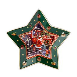 Блюдо сервірувальне новорічне для закусок Santa 25.5 з порцеляни Yiwu HP-SDHK-20 - мініатюра 3