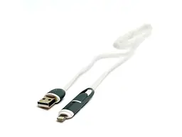 Кабель PowerPlant Quick Charge 2A 2-в-1 flat USB 2.0 AM – Lightning/Micro 1м white (KD00AS1292)