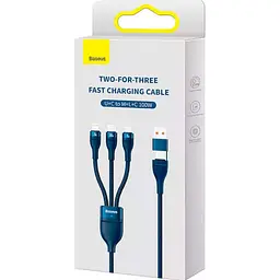Кабель Baseus Flash Series Ⅱ 3-in-2 Cable USB+Type-C to MicroUSB+Lightning+Type-C 100W 1.2m CASS030103 Blue - мініатюра 6