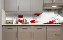 Кухонний фартух Гібіскус і чашки вінілова наклейка для кухні ПВХ Квіти Білий 60х200 см Happy Pocket Z181314 - мініатюра 4