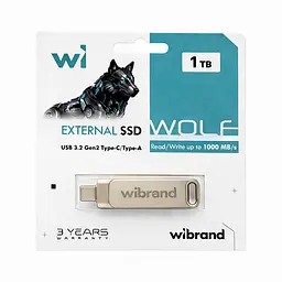 Портативний SSD Wibrand Wolf 1TB USB 3.2 Gen.2 Type-C/Type-A Read/Write 1000MB/s Silver (WIEXSSD/WO1TB) - мініатюра 2