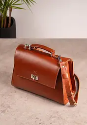 Жіноча шкіряна сумка Classic світло-коричнева - мініатюра 2