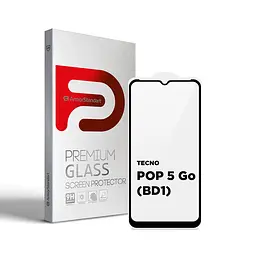 Захисне скло для TECNO POP 5 Go (BD1), Full Glue, 2.5D, на весь екран, глянцеве, загартоване 9H, повне проклеювання по всій поверхні, з чорною рамкою, протиударне, ArmorStandart (ARM65314)