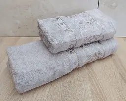 Набір турецьких бамбукових махрових рушників Cestepe 50х90+70х140 Bamboo Royal acik bej - мініатюра 2