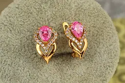 Сережки Xuping Jewelry Перина з рожевим каменем 1,6 см золотисті