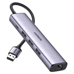 Концентратор Ugreen USB 3.0 to 3хUSB 3.0/Type-C+RJ45(1000M) Ethernet 5in1 CM475 (60554)