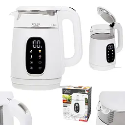 Електрочайник Adler AD 1305 white silver 1850-2200Вт/ 1.7л/ скло/ встановлення температури/ - мініатюра 1