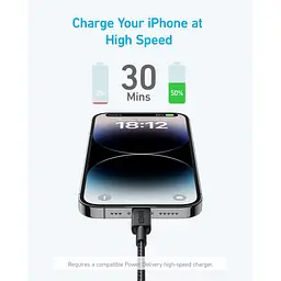 Дата кабель USB-C to Lightning 1.8m nylon 322 black Anker (A81B6G11) - мініатюра 2
