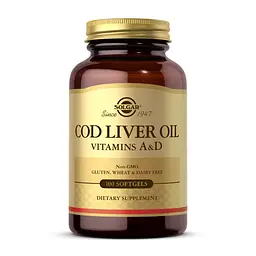 Омега-3 риб'ячий жир Solgar Cod Liver Oil Vitamins A & D 100 софтгелів