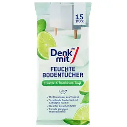 Вологі серветки для підлоги DenkMit, лайм і базилік, 15 шт.