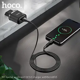 Адаптер мережевий HOCO Micro USB cable Special N3 1 USB 18 W 3 A чорний комплект - мініатюра 5