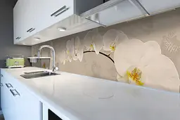 Кухонний фартух Орхідея беж для кухні наклейка ПВХ Квіти Бежевий 65х250 см Happy Pocket Z180474
