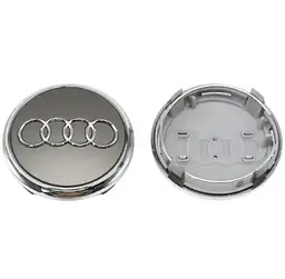 Ковпачки колеса на литі диски Audi 61 мм логотип об'ємний Хром Сірі 1 шт