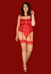 Корсет та стрінги Obsessive Blossmina, 6XL/7XL (червоний) - мініатюра 3