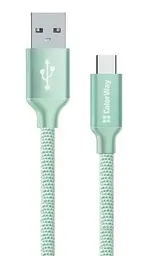 Кабель USB AM - Type-C, 1 м, світло-зелений, ColorWay, 2.1A (CW-CBUC003-MT)