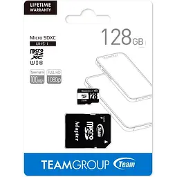 Карта пам'яті Team MicroSDHC 128GB UHS-I Class 10 Black + SD-adapter (TUSDX128GCL10U03) - мініатюра 3