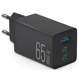 Мережевий зарядний пристрій Brevia ePowerGaN PD65W 2xUSB-C+USB-A чорний 45065GDCUB