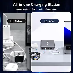 Зарядна станція ILEPO 320W багатопортова на 4 USB + 4 Type-C / мережевий мультизарядний пристрій Black (19026) - мініатюра 7
