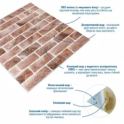 Панель стінова Sticker Wall 670х680х4мм Клінкер піщано-коричневий D SW-00002004 - мініатюра 2