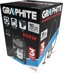 Пилосос професійний Graphite 800 Вт 12 кПа контейнер 12 л колеса - мініатюра 8