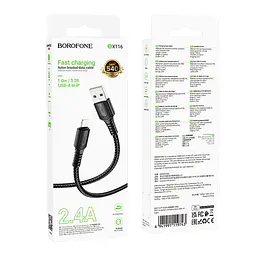 Кабель синхронізації Borofone BX116 Fast charging 2.4A USB to Lightning 1 м Black (37161_3610587) - мініатюра 2
