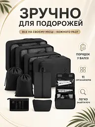 Набір дорожніх органайзерів для валізи 11 в 1 для одягу, взуття та косметики чорний (49676175) - мініатюра 2