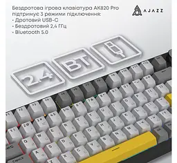 Клавиатура игровая механическая беспроводная Ajazz AK-820B PRO Black RGB Gift Switch Hot-Swap 2.4G/Bluetooth/USB - мініатюра 9