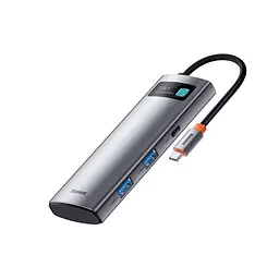 USB-хаб Baseus Metal Gleam Series 7-in-1 Multifunctional Type-C HUB Docking Station Gray（Type-C to HDMI*1+USB3.0*2+USB-C*1+PD*1+SD/TF*1) (WKWG020113) - мініатюра 2